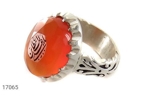 انگشتر نقره عقیق یمنی قرمز درشت مردانه دست ساز [یا علی ابن ابیطالب] - 17065